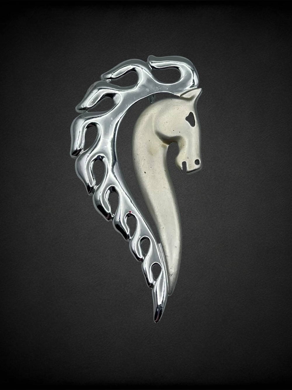 Vtg Unsigned Silver Tone Abstract Flame Horse Head Brooch Contemporary Design